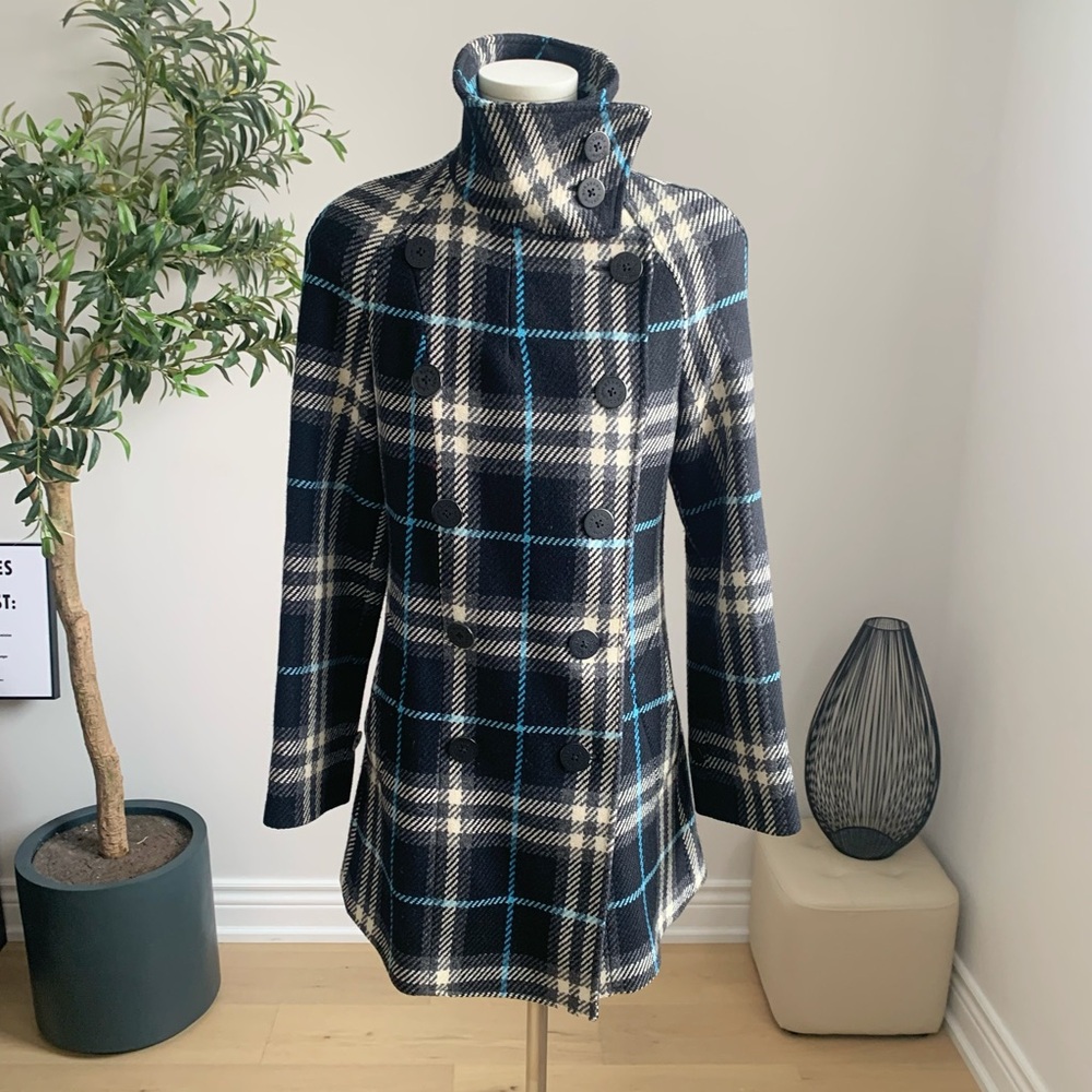 Burberry Vintage Wool Swing Coat Plaid UK6 USA4